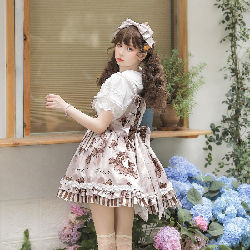 Eieyomi~Chocolate Garland~Kawaii Lolita Summer Dairy Salopette   