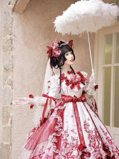 Exquisite Retro Wedding Tiered-Lace Feather Lolita Parasol   