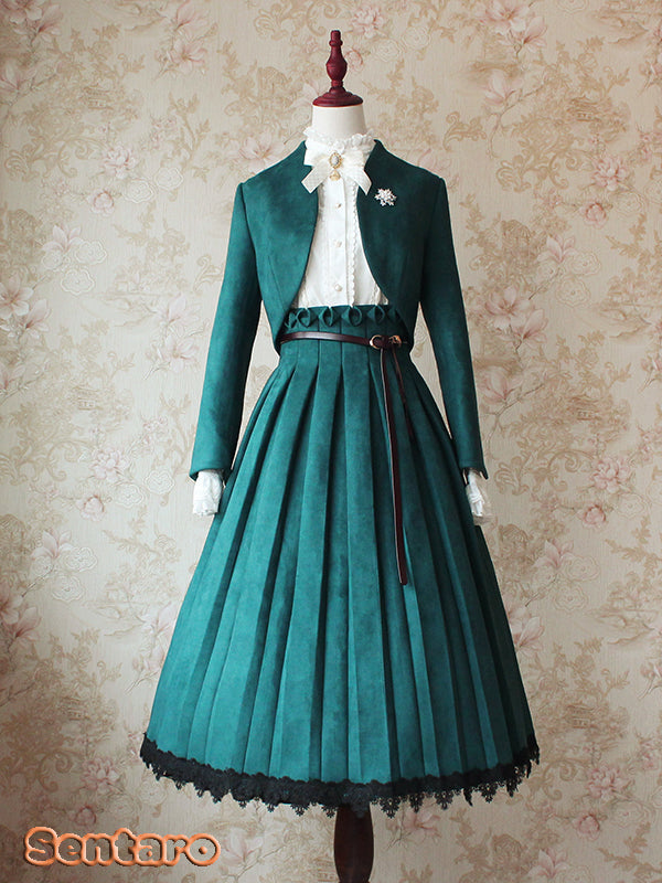 Sentaro~Warm Tea~Elegant Swallow Tail Lolita Short Coat L dark green(coat only) 