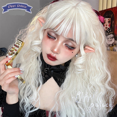 Pippi Palace~Lolita Curly Wig White Air Bangs off-white  