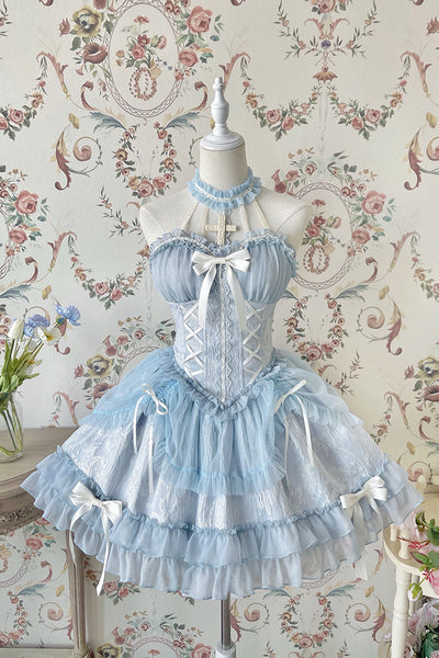 Alice Girl~Cross Maiden~Gothic Lolita Dress Ballet Halterneck Lolita JSK Dress XS blue 
