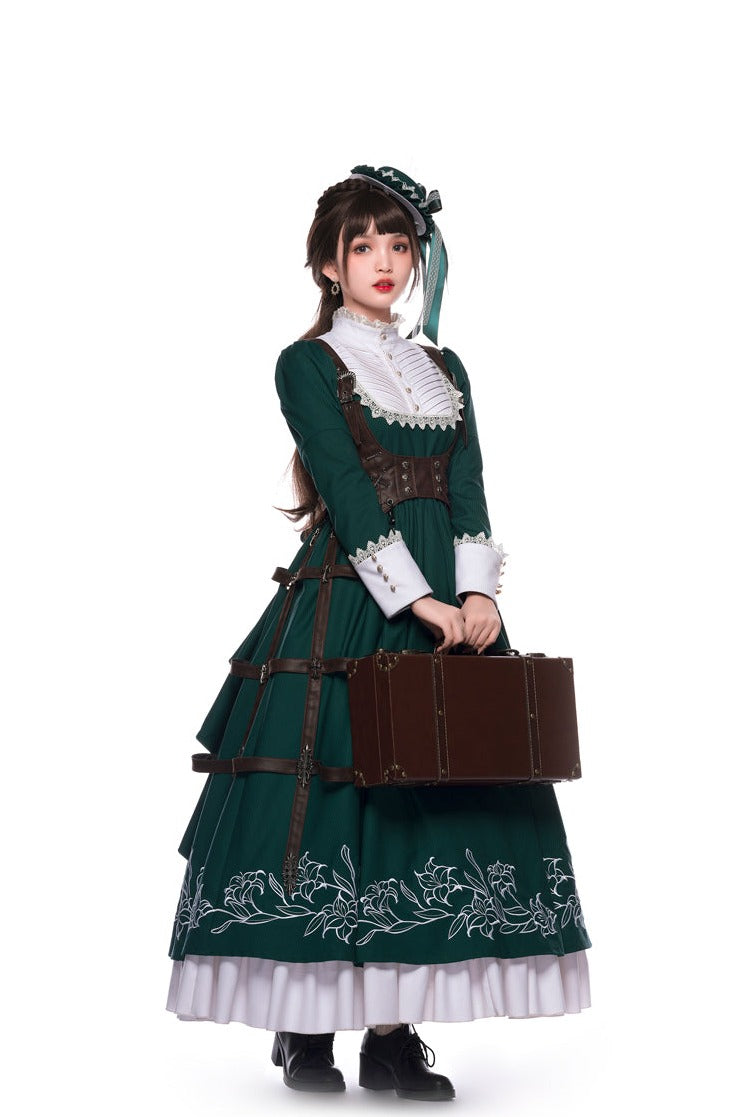 Youpairui~Lobnya~Gothic Nun Lolita Green OP Dress Set   