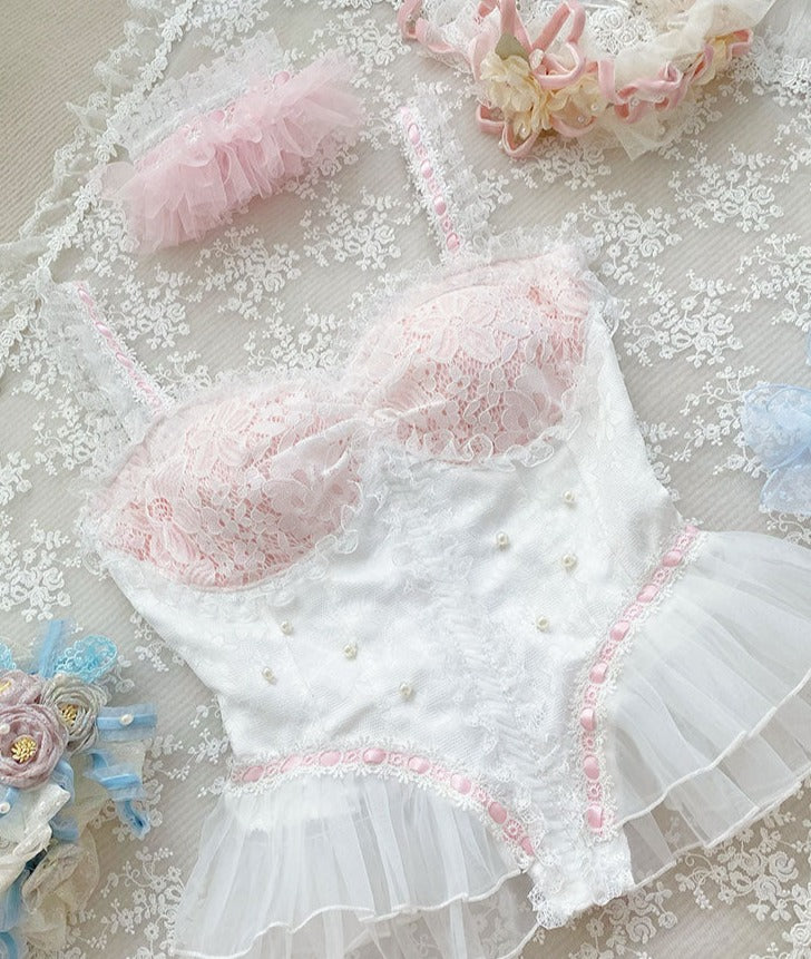 YourHighness~May The World Treat You Kindly~Classic Lolita Ballet Set white+pink top XS 