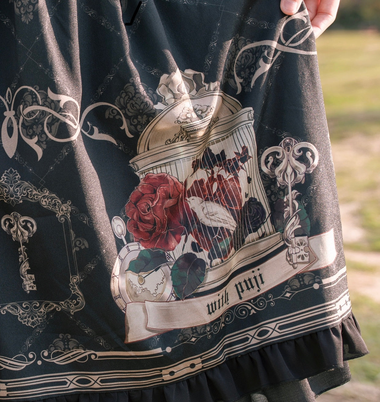 With PUJI - Nightingale and Rose - Gothic Black and Red JSK Dress