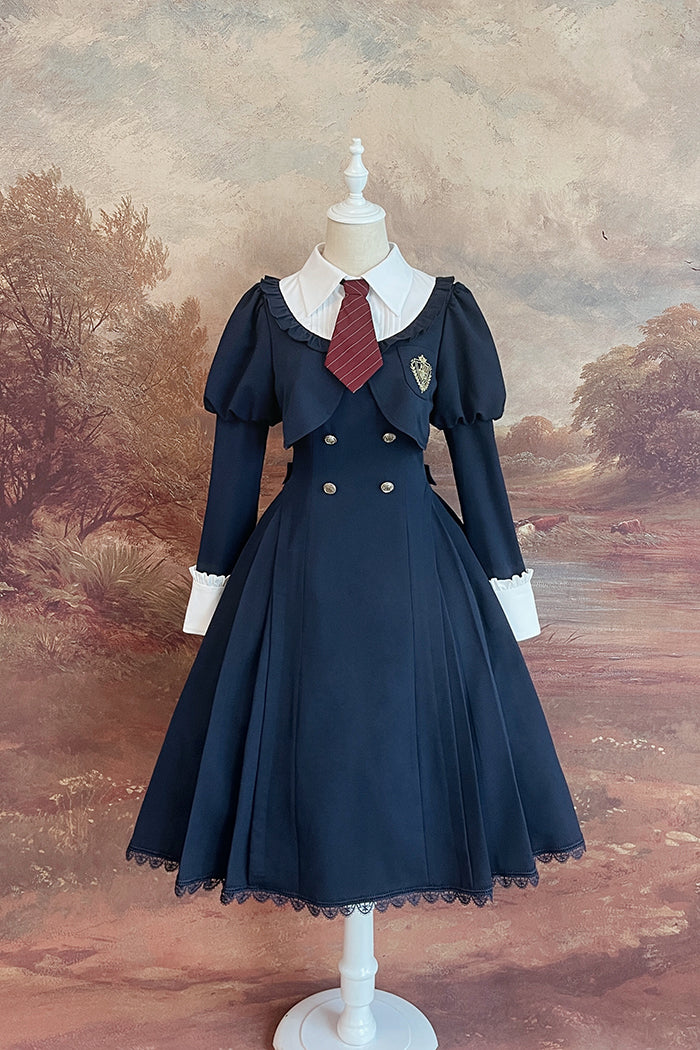 Alice Girl~Greene College~Preppy Style Fake Two-piece Lolita OP   