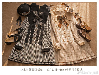 ZeeYe~Houndstooth Low Waistline Lolita Dress   