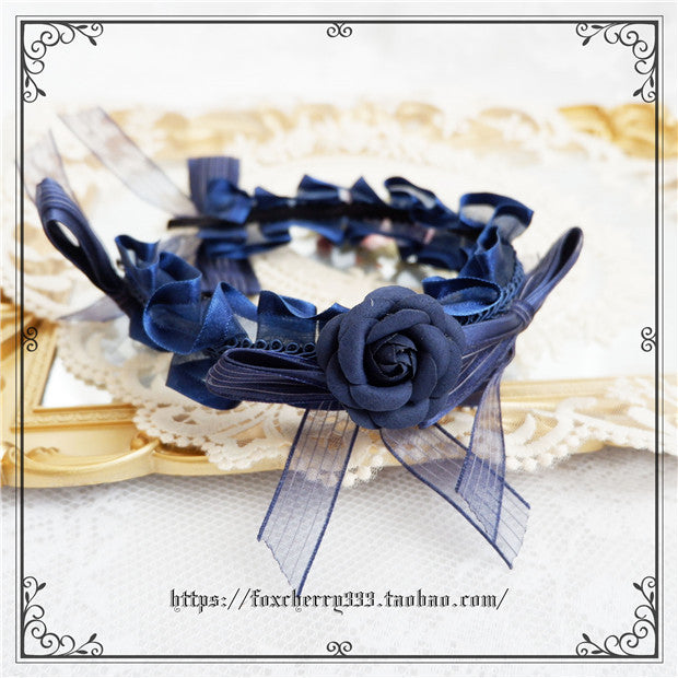 Fox Cherry~Sweet Lolita Bow Hairband Hairclip blue flower hairband  