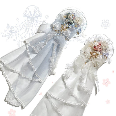 Red Maria~Jellyfish Sakura~Elegant Blue White Handmade Accessories   