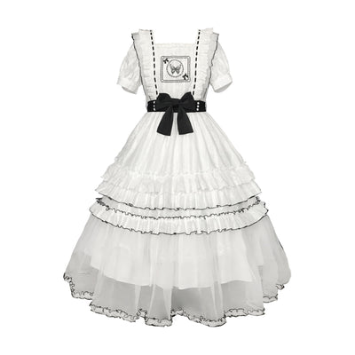 With Puji~Dusk Butterfly～Lolita Embroidered White OP Dress   