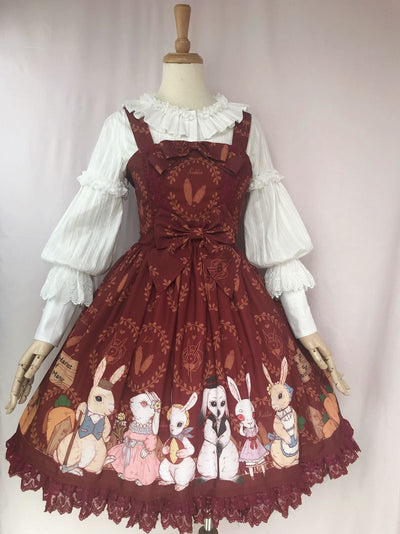 Yilia~Harvest Time At Rabbit Farm~Lolita JSK Dress 3XL wine red 