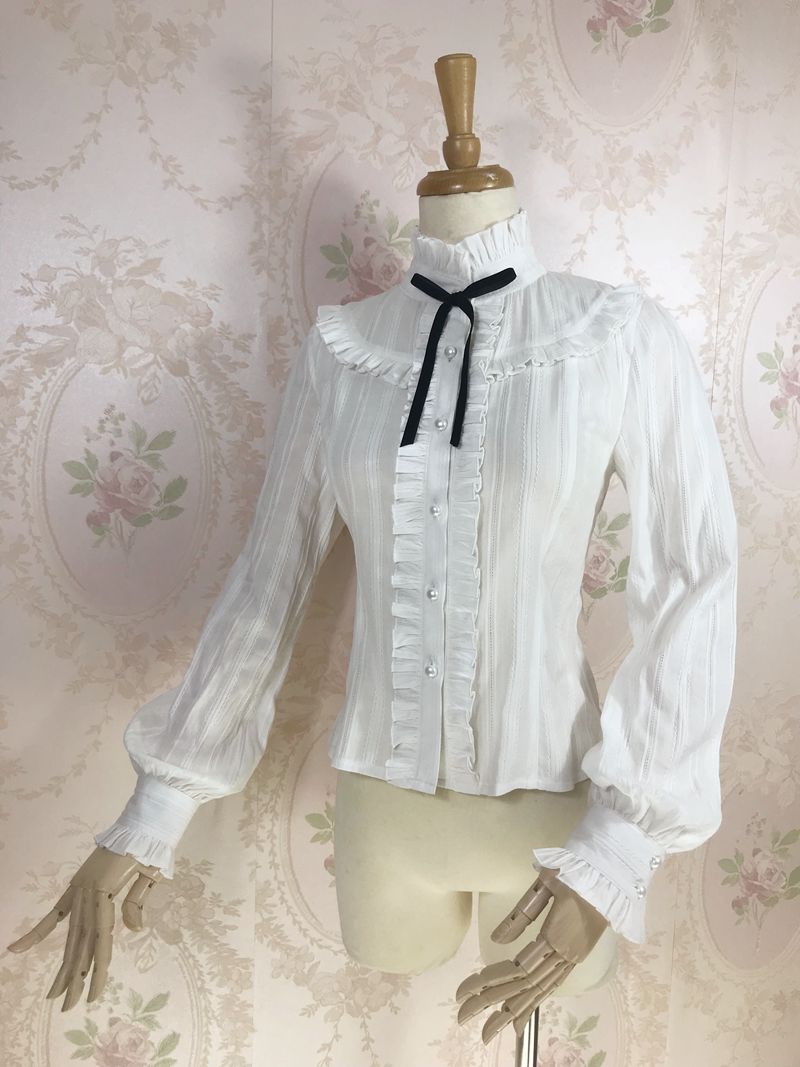 Yilia~Korean Fashion Cotton Lolita Blouse S milky white 