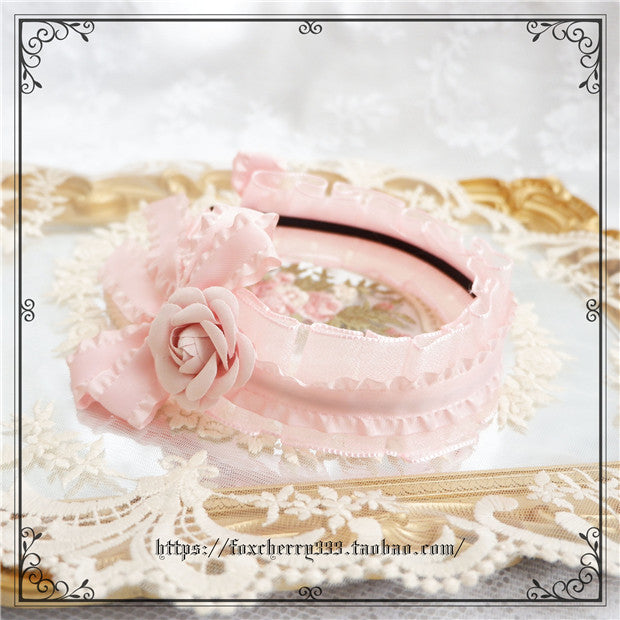 Fox Cherry~Sweet Lolita Bow Hairband Hairclip pink flower hairband  