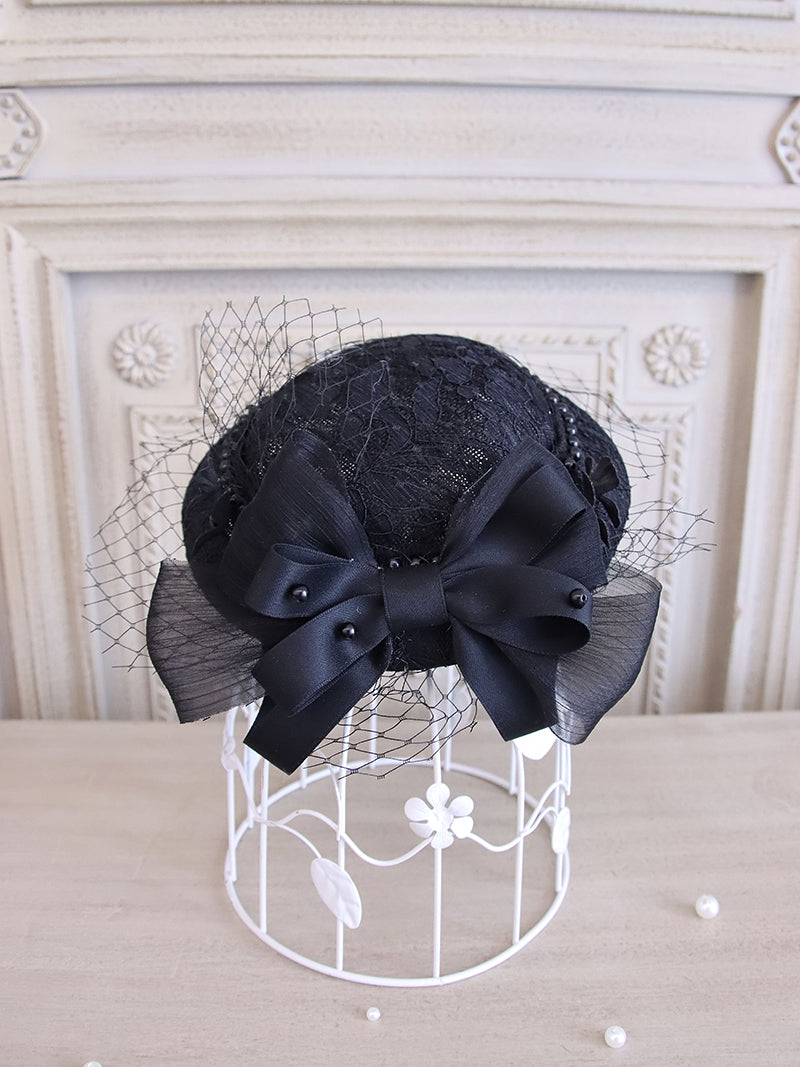 Alice Girl~Zhijian Flower~Elegant Lolita Hat Bow Headdress free size black 
