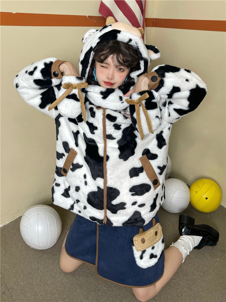 To Alice~Cream Ox~Kawaii Lolita Fur Coat with Cow Stripe   
