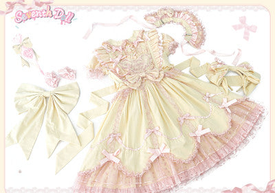 (Buy for me) The Seventh Doll~Sweet Doll Lolita Cotton Jumper Dress S yellow&pink full set 