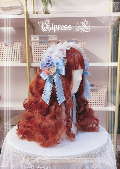Elpress L~3D Flower Lolita Hairband Cuff Brooch Multicolors blue hairband 