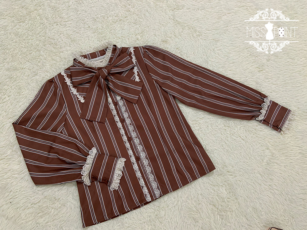 Miss Point~Chocolate Daily Light Sweet Stripe Lolita Blouse XS chocolate color 