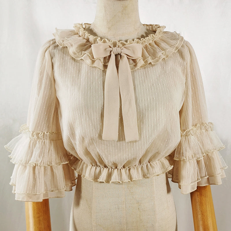 Sakurada Fawn - Princess Sleeve Chiffon Lolita Blouse L apricot