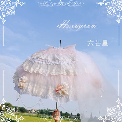 Hexagram~Handmade Sweet Lolita Wedding Pink Parasol   