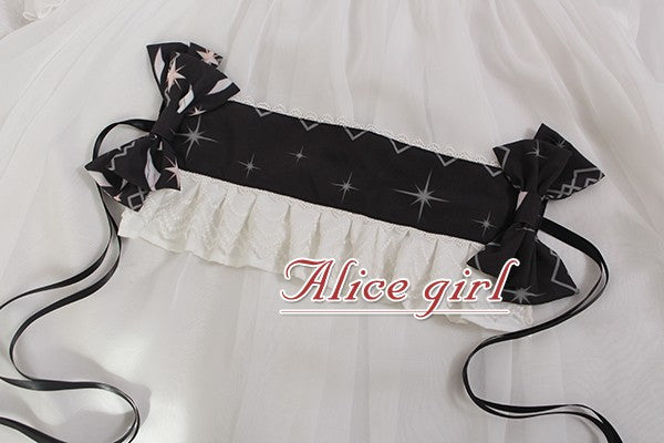 Alice Girl~Multicolors Hairband~Angel Print Lolita Bow with Lace free size black 
