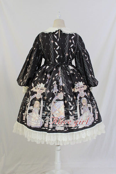 Alice Girl~Sweet Lolita OP Dress Angel Print Lace Ruffle Dress   