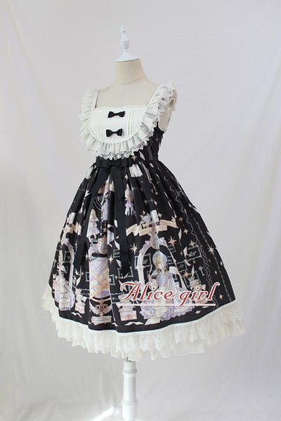 Alice Girl~Sweet Lolita Jumper Dress~Angel Print Lolita JSK S black 