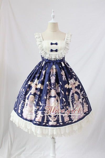Alice Girl~Angel Book~Lace Bow Sweet Lolita Jumper Dress S navy blue 