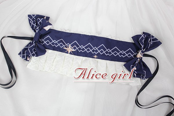 Alice Girl~Multicolors Hairband~Angel Print Lolita Bow with Lace free size navy blue 