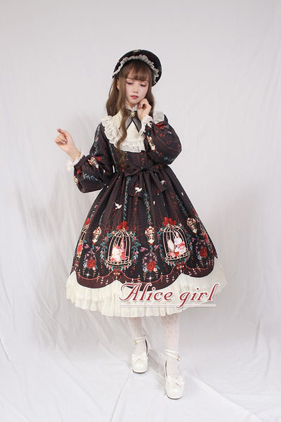Alice Girl~Printed Sweet Lolita Dress~Dream in Cage OP Dress   