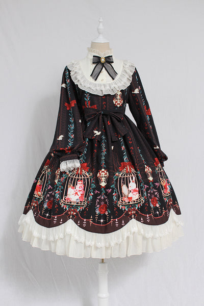 Alice Girl~Printed Sweet Lolita Dress~Dream in Cage OP Dress S black 