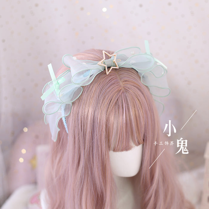 Xiaogui - Daily Lolita KC, Bow Pearl Headband matcha color