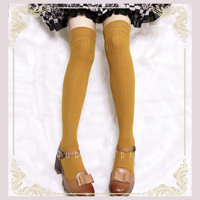 Ruby Rabbit~Pure Color Knee Socks Multicolors free size ginger 