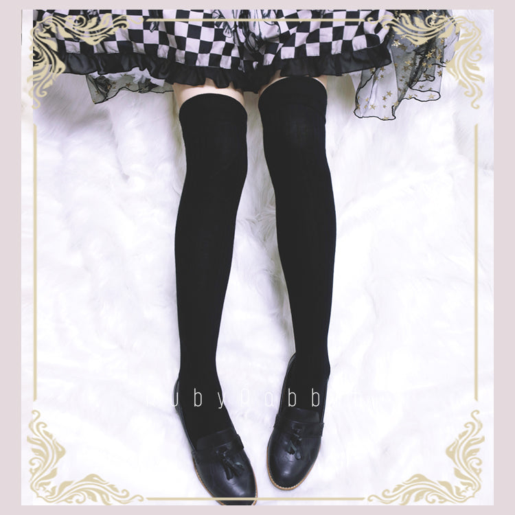 Ruby Rabbit - Pure Color Knee Stockings Multicolors One Size Black