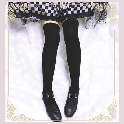 Ruby Rabbit~Pure Color Knee Socks Multicolors free size black 