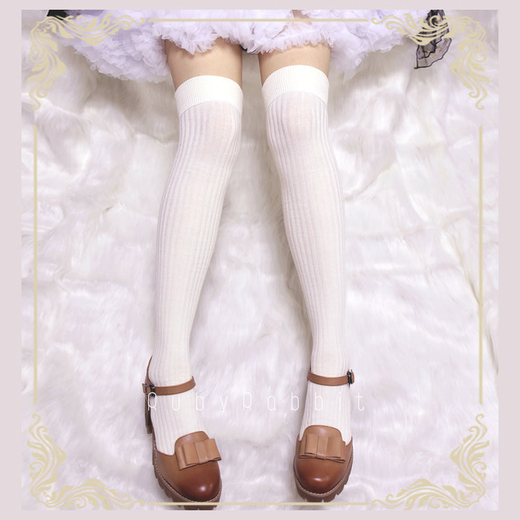 Ruby Rabbit~Pure Color Knee Socks Multicolors free size milk white 