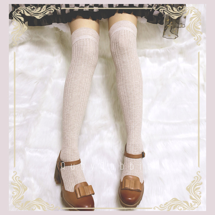 Ruby Rabbit - Pure Color Knee Stockings Multicolors One Size Oats color