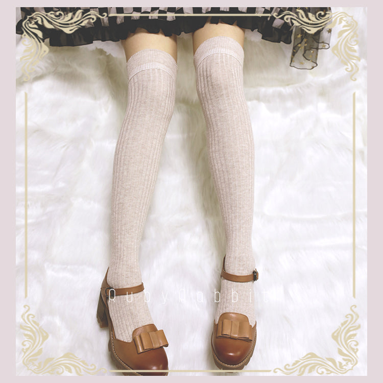 Ruby Rabbit~Pure Color Knee Socks Multicolors free size oats  color 