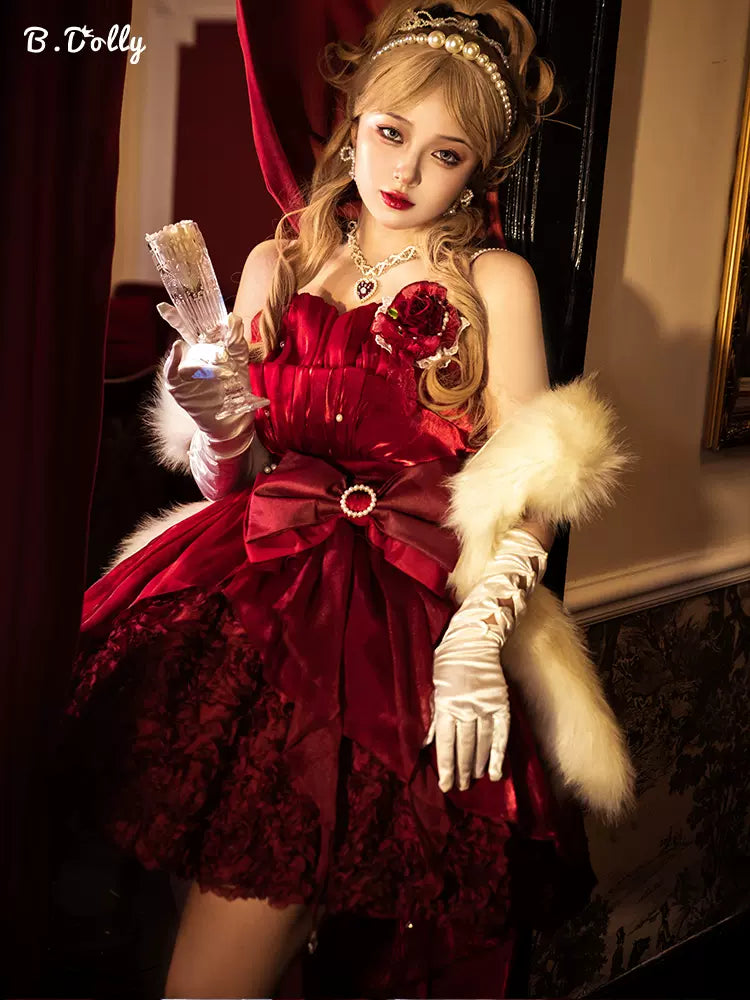 (Buyforme) Baduoni~Pink Red CLA Large Bow Lolita Jumper Dress   