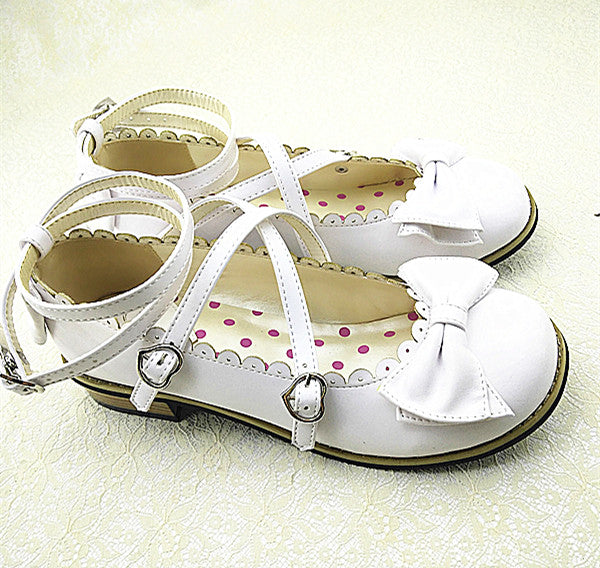 Meixie - Lovely Lolita Low Heel Cross Strap Bow Tie Princess Shoes white 34