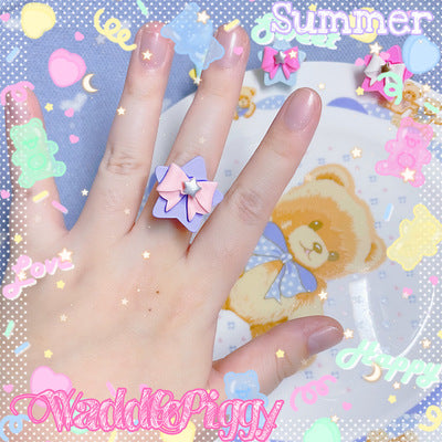 (Buyforme)WaddlePiggy~Sweet Lolita Adjustable Handmade Star Bow Lolita Ring purple star  