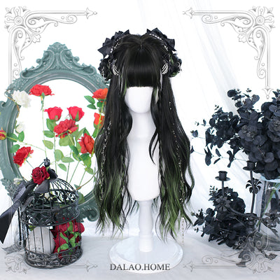 Dalao Home~Fashion Lolita Gradient Long Curly Wig black and green  