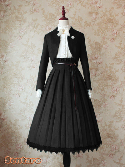 Sentaro~Warm Tea~Elegant Swallow Tail Lolita Short Coat L black(coat only) 