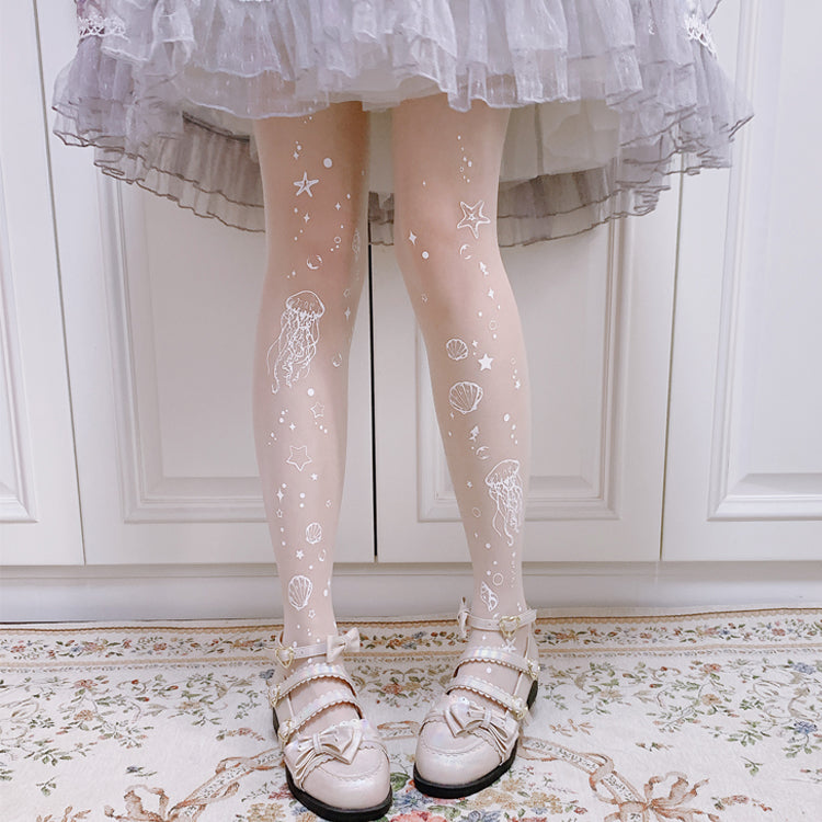 Ruby Rabbit - The Deep Sea Jellyfish 120D Velvet Lolita Tights L White
