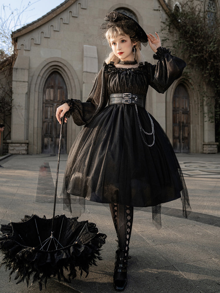 Your Princess~Gothic Lolita High Waist Black Dress S black short version 