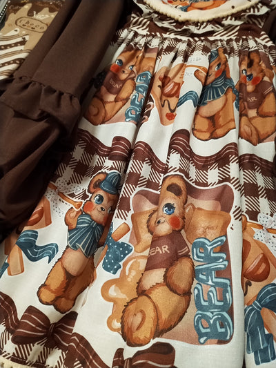 (BuyForMe)Sweet Cloak~Bear Print Kawai Lolita SK Salopette S straps SK chocolate