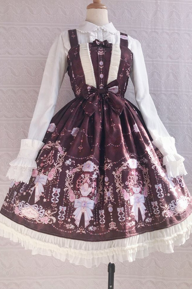 Yilia~Sweet Printing Winter Lolita JSK Dress XS coffee 