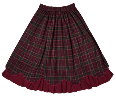 Miss Point~Christmas Preppy Style Velvet Lolita SK Vest Set XS plaid red SK 