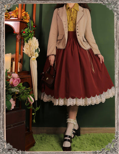 EESSILY~Countess's Autumn Tour~Retro Lolita Embroidery Long SK   