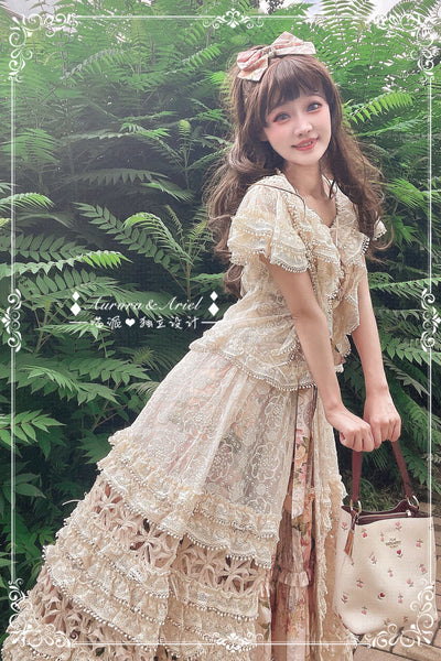 Aurora & Ariel~Strawberry Baby Lace Hollow Lolita Petticoat Skirt   