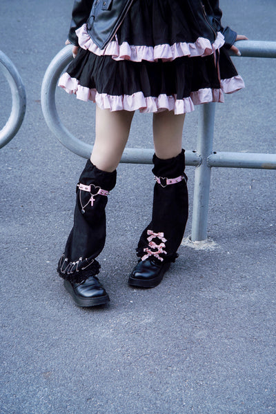 Strange Sugar~Gothic Suede Warm Leg Cover Black Pink   